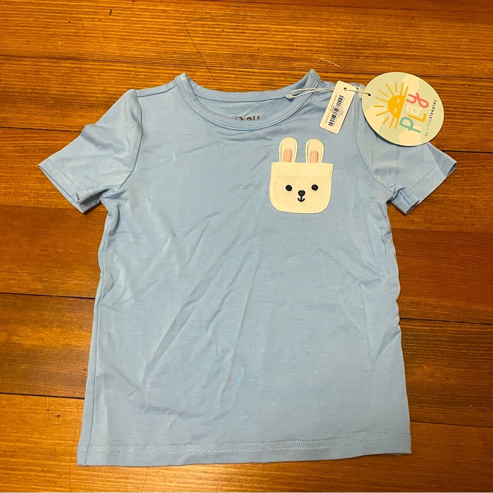 PLAY by Little Sleepies Light Blue Tee with Bunny Pocket Size 18-24 Months